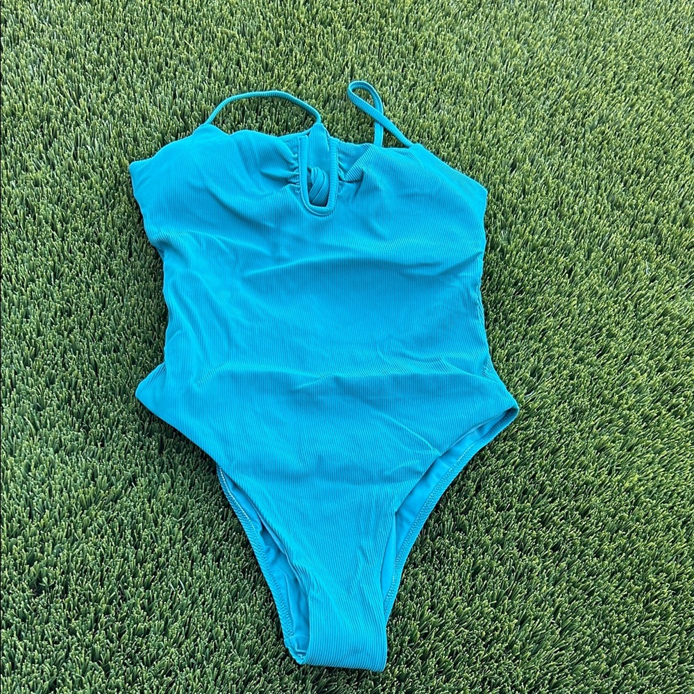 Women’s Ribbed One-Piece Swimsuit in Bright Turquoise